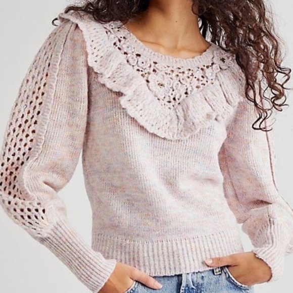 New LoveShackFancy x Free People Luellan XS Pink Purple Soft Knit Pullover - Picture 12 of 13